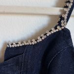 Bebe  Bow Front Fitted Denim Dress in Blue Photo 4