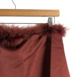 We Wore What  Maroon Brown Strapless Ostrich Feather Trim Satin Mini Dress Size 0 Photo 4