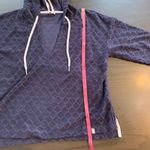 T by Talbots Terry Cloth Navy Diamond Textured V Neck Hooded Pullover Top SP Blue Size undefined Photo 8