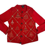 Christmas Red Cardigan with Festive Patterns Size M Photo 0