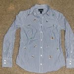 J.Crew Perfect Pinstripe Button Up Bee Insect Embellishment Jewels Blue White 0 Photo 0