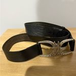 Fossil Black Leather Belt with Silver Horse Horseshoe Buckle Adjustable 22-40” Photo 1