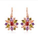 Rose Gold Color Brilliant Flower Marquise Round Multicolor Earrings Photo 2