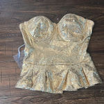 Bebe  Uptown Sequin Peplum Bustier Top Gold Size Small NWT Photo 3