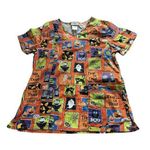 Scrubstar Halloween V Neck Top Womens Medium Short Sleeve Pockets Spooky Season Photo 0