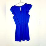 Timing  Blue Sheer Ruffle Sleeve Dress Flowy Pleated Front Photo 5