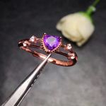 14K Rose Gold Plated Adjustable Birthstone Crystal Love Heart Amethyst Ring for Women Purple Photo 1