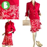 Julian Taylor   RED 1990'S FOLIATE PRINT CHIFFON SKIRT W/RED BLAZER SET (14) Photo 1