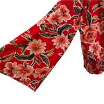 FOR THE REPUBLIC  Blouse Floral Red Women Bell Sleeve Wrap Smock Waist Photo 3