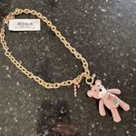 Betsey Johnson NWT Rhinestone Pink Pave Moveable Bear Holiday Necklace Candycane Photo 0