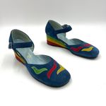Vintage Rhea Nichols Suede Wedges Mary Jane Shoes Blue Rainbow Memphis Size 9 Photo 11
