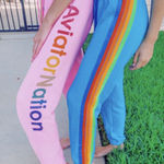 Aviator Nation 5 Stripe Sweatpant in Neon Blue & Neon Rainbow Size Small Photo 0