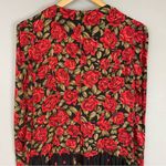 Vintage 80s Floral Dress Roses Dropped Waist Long Sleeve Modest Black Red Retro Size 8 Photo 5