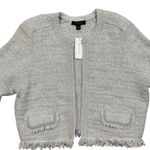 Ann Taylor  Textured Fringe Cardigan Sweater Light Gray Silver Metallic Sparkle L Photo 1
