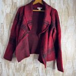 Christian Siriano Womens Red Plaid Cardigan Sweater L Wool Blend Double Photo 3
