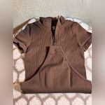 Bodysuit NWOT Brown Bodysuit Ribbed Zip front Short Sleeve Small Photo 6