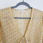 Rebellion Again Floral Cardigan Womens Size S Crop Top Front Tie Yellow Photo 3