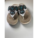 Artisan Clarks‎  5.5M White Beaded Flip Flop Sandals Turquoise Silver Accents Photo 2
