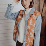 Bohme  Leaf Patterned Jacket with Denim Sleeves Photo 0