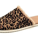 Caslon ‎ Slipper Womens Sz 6.5 Leather Cnalise Lea Flat Heel Slide Leopard Print Photo 0