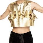 Sunday in Brooklyn  Gold Faux Leather Sleeveless Ruffle Top Size Small NWT Photo 5