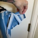 Lily White π Slate Blue with White Vertical Strips Off Shoulder Blouse #Bl Photo 6