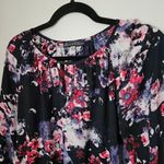 Rose + Olive Blouse Floral Print Pink Purple White Keyhole Business Casual Photo 2