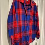 Old Navy  Size L The Boyfriend Shirt Red Blue Cotton Plaid Flannel Long Sleeve Photo 5