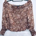 EXPRESS  Women’s Floral Off Shoulder Smocked Crop Top Long Sleeve Size Medium New Photo 0