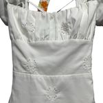 ZARA  Ivory White Puff Sleeve Mini Cut Out Back Lace Up Embroidered Dress Size XS Photo 1