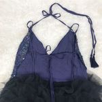 Free People  Tulle Flutter Mini Dress Beaded Backless Navy Black Size‎ Large New Photo 9