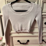 SheIn White Crop Top Ribbed Long Sleeve Photo 0