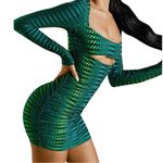 Oh Polly  Dress Womens Mini Green Striped Print Bodycon Long Sleeve Cut Out Sz 8 Photo 3