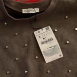 ZARA  Women's Brown Studded Crewneck Sweater Photo 3