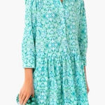 Tuckernuck  Aqua Blue Green Tile Printed 3/4 Sleeves Mykonos Hayes Shirt Dress S Photo 0