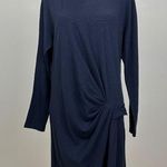 Hanii Y Wool Dress Long Sleeve Draped Navy Blue Round Neck Minimalist Medium. Photo 0