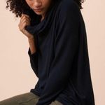 Lou & grey ANN TAYLOR LOFT Solid Black Drawstring Cowl Neck Pullover Sweatshirt Photo 1