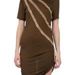 Roberto Cavalli  Dress Jersey Chain Embellished Ruched Short Sleeve Green 44 EUC Photo 0