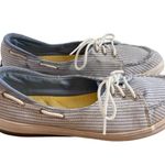 Keds Size 7 Blue White Striped Lace-Up Casual Canvas Womens Shoes Photo 1