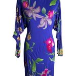 Leonard Fashion Silk Floral Mock Neck Dress Orchid Print Batwing Sleeves Women S Photo 1