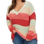 Torrid  Blue & Pink Stripe V-Neck Sweater 3X Photo 0