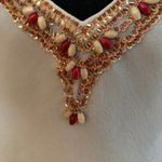 Cache  Beige Plunging Double V Neck Silk Bead Embellished Top Lined $128 NWT New Photo 6