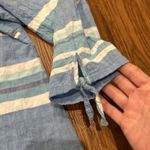 Habitat  Top Womens Large Striped Shirt Blue White Lagenlook Button Down Tunic Photo 3