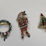 Lot Of 3 Christmas Holiday Gold Tone Prong Set Rhinestone Brooch Pins Photo 0