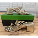 Kate Spade  Carolina Block Heel Sandal Metallic Nappa Pale Gold 6.5 Lightly Worn Photo 10