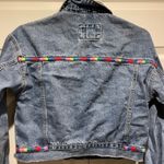 Forever 21 Denim Cropped Jean Jacket Rainbow Embroidery Photo 7