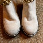 Olivia Miller  Womens Beige Platform Chunky Heel Faux Suede Boots Chain Zip 10 Photo 4