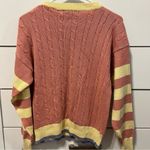 Vintage Cableknit Pink & Cream Stripe Sweater Size M Photo 2