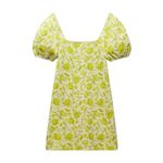 ZARA Jacquard Knit Floral Puff Sleeve Mini Dress Citrus Yellow Green Size S Photo 4
