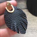 Black Vegan leather leaf earrings w/ brush gold Photo 3